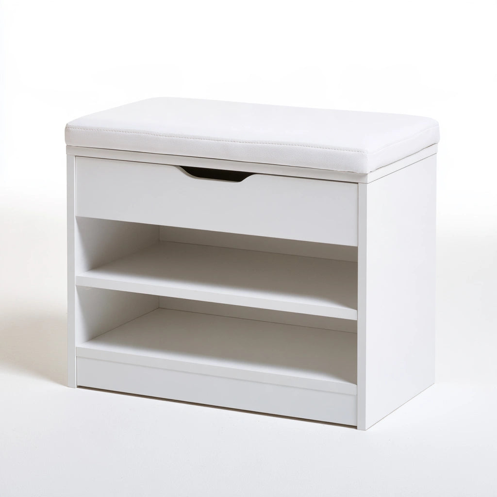 Panca portascarpe con contenitore in legno, colore bianco
