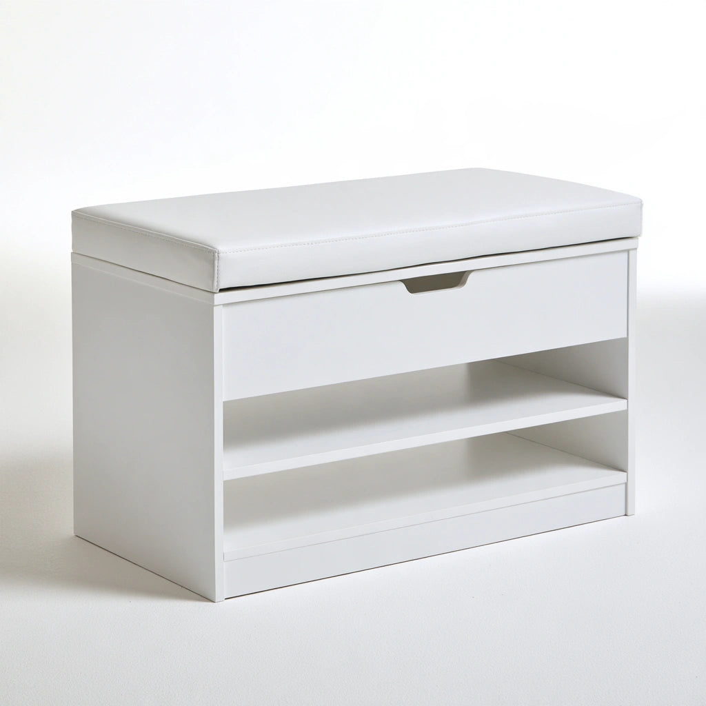 Panca portascarpe con contenitore in legno, colore bianco