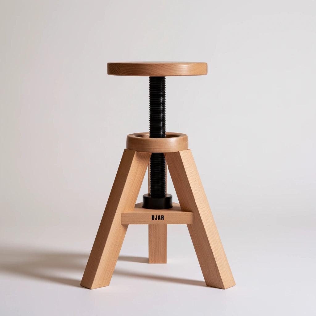 Sgabello girevole regolabile in legno, colore bianco